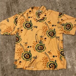 Tommy Bahama Mens Hawaiian Shirt Tropical Floral Silk Camp Yellow Gold XL